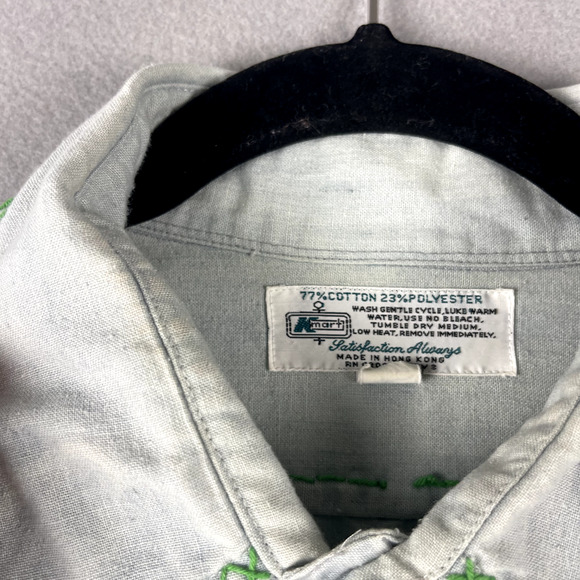 Vintage Kmart Shirt Mens Large Blue Button Up Embroidery Long Sleeve Upcycled - Picture 6 of 16